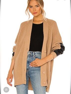 luxury Brochu Walker camel cardigan with black sleeve panels